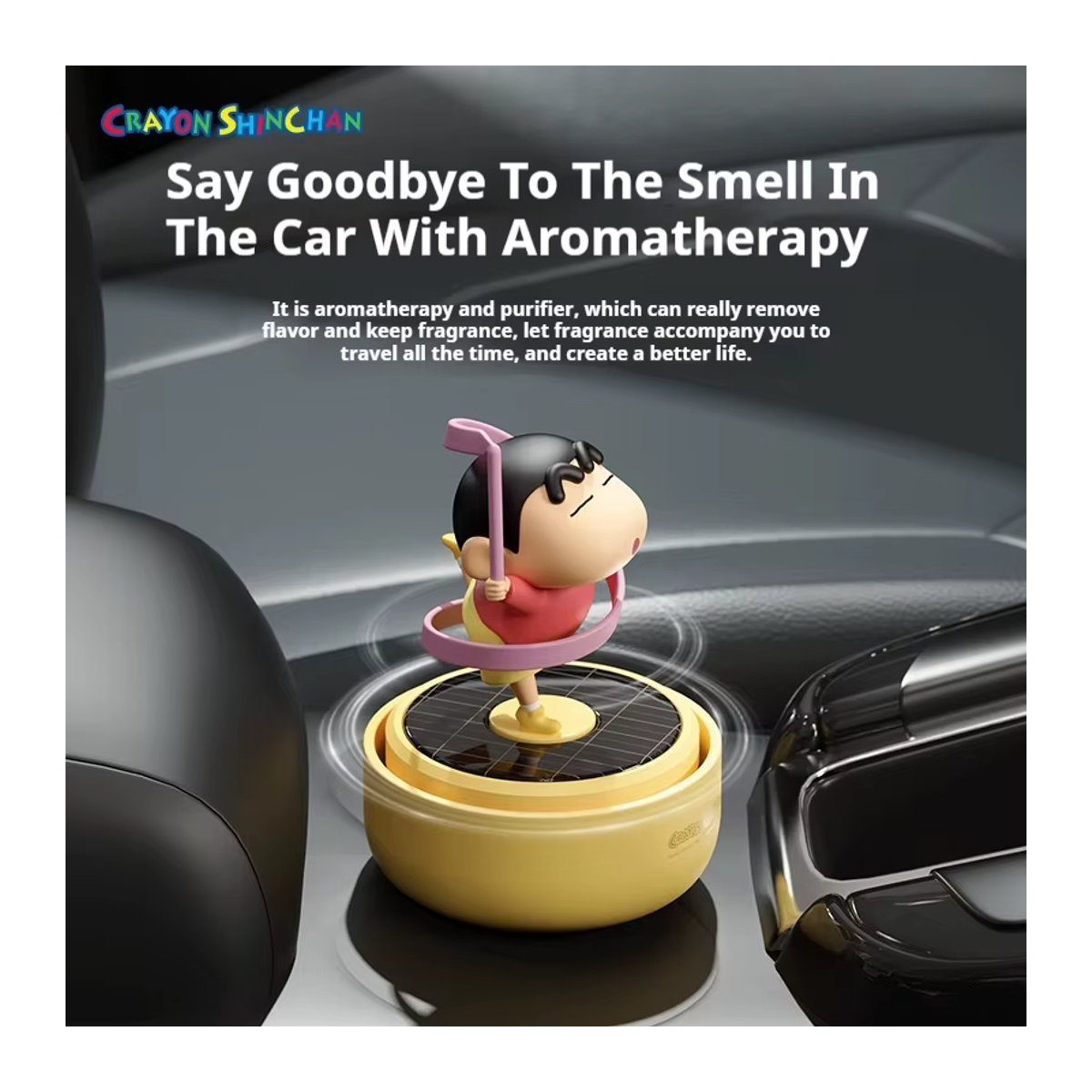 Bandai Crayon Shin-Chan Solar-Aromatherapie-Auto mit rotierender Cartoon-Figur in Mehrfarbig - Bild 2
