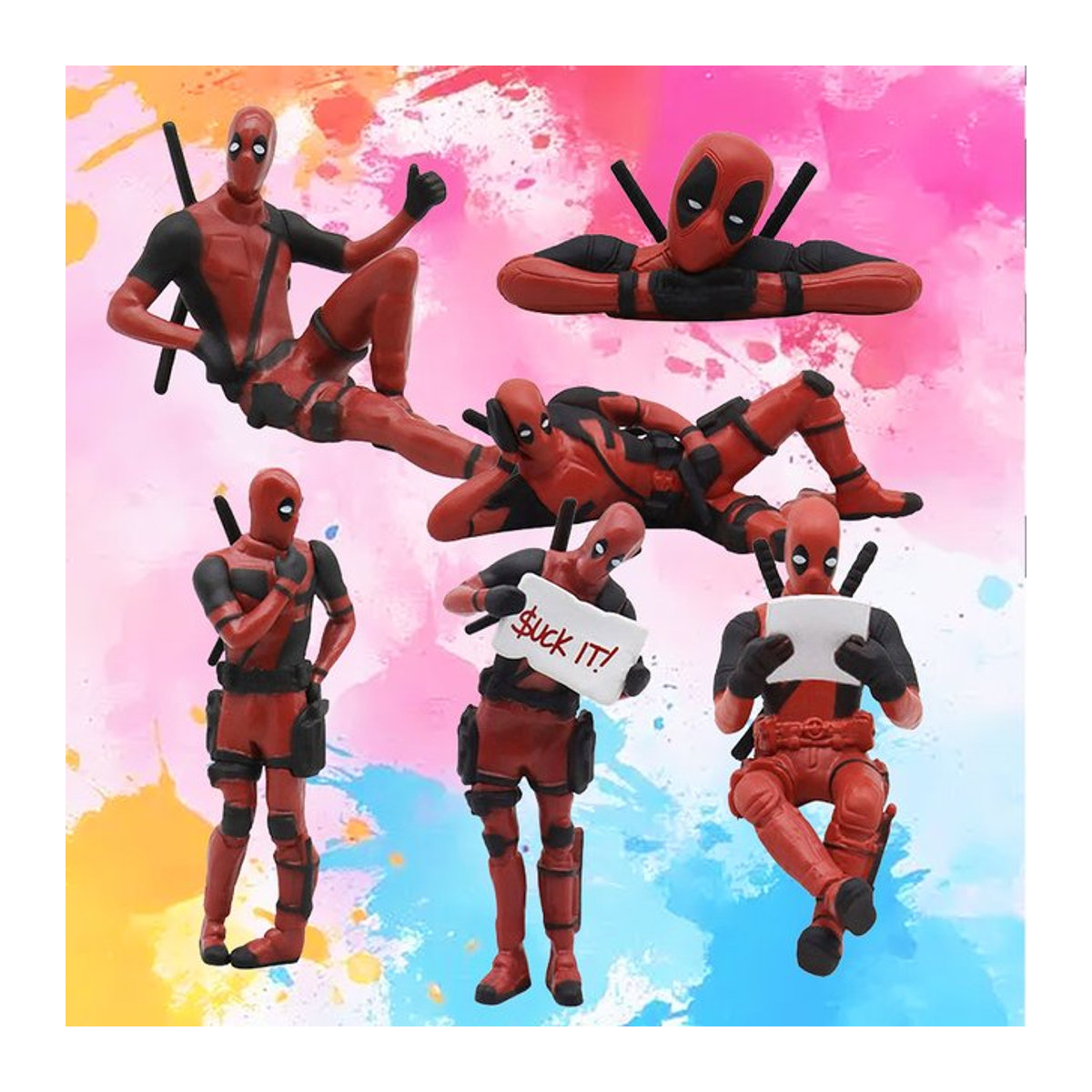 Bandai Deadpool Actionfiguren Set aus Kunstharz, 3 Stück, rot, Marvel X-MAN Dekorationsfiguren für Schreibtisch und Büro - Bild 1