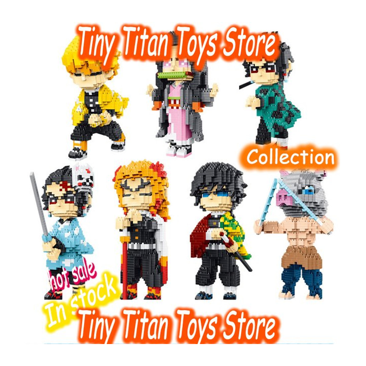 Bandai Demon Slayer Mikro-Bausteine Anime-Figuren Set Tanjiro Nezuko Zenitsu Inosuke Giyu Rengoku mehrfarbig - Bild 1