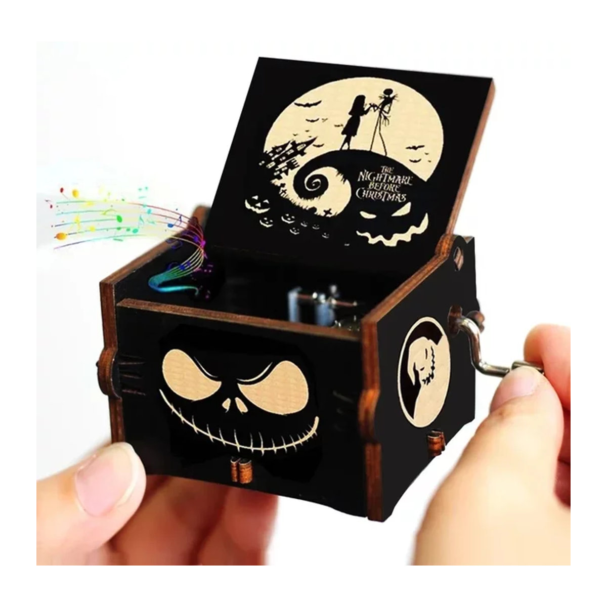 Bandai Der Albtraum vor Weihnachten Holz-Spieluhr mit Handkurbel in Schwarz im Vintage-Design - Bild 1