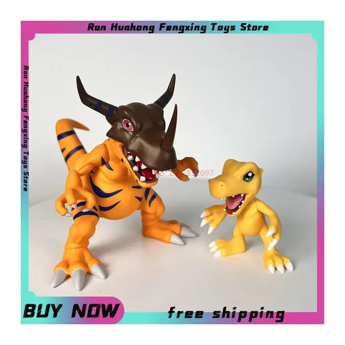 Bandai Digimon Anime Figuren Set mit Greymon, Agumon und Gabumon in Orange, Kunststoff-Modelle für Kinder und Sammler, Höhe: 12 cm - Bild 4