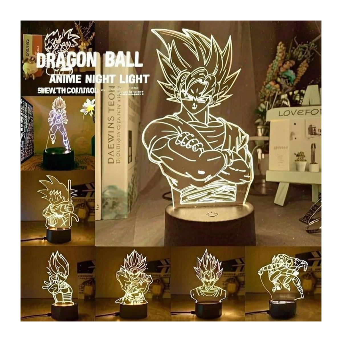 Bandai Dragon Ball Z 3D LED Nachtlicht Tischlampe mit Vegeta Goku Jiren und Broly in Warmweiß und Bunt - Bild 1