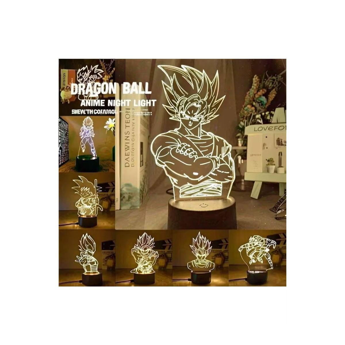 Bandai Dragon Ball Z 3D LED Nachtlicht Tischlampe mit Vegeta Goku Jiren und Broly in Warmweiß und Bunt - Bild 4