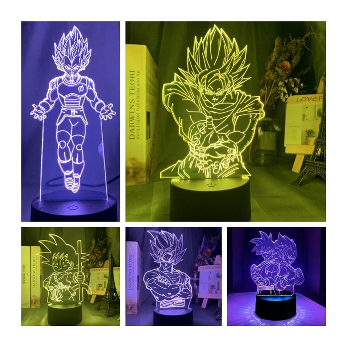 Bandai Dragon Ball Z 3D Tischlampe aus Kunststoff mit bunten Anime Figuren wie Goku, Vegeta, Gohan, Broly und Majin Buu - Bild 1
