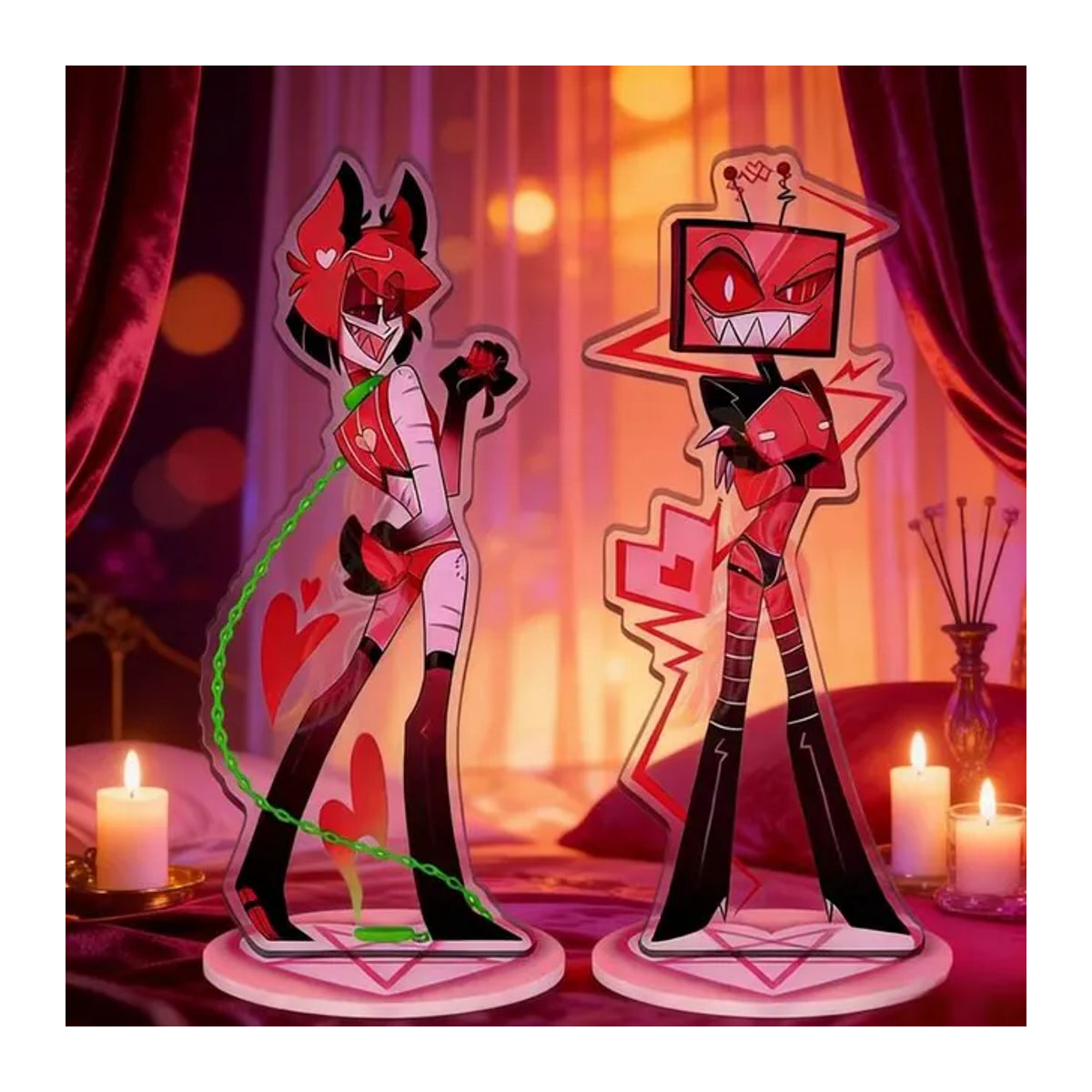 Bandai Hazbin Hotel Acryl-Standfigur Vox und Alastor Sammlerstücke in Rosa und Mehrfarbig - Bild 1
