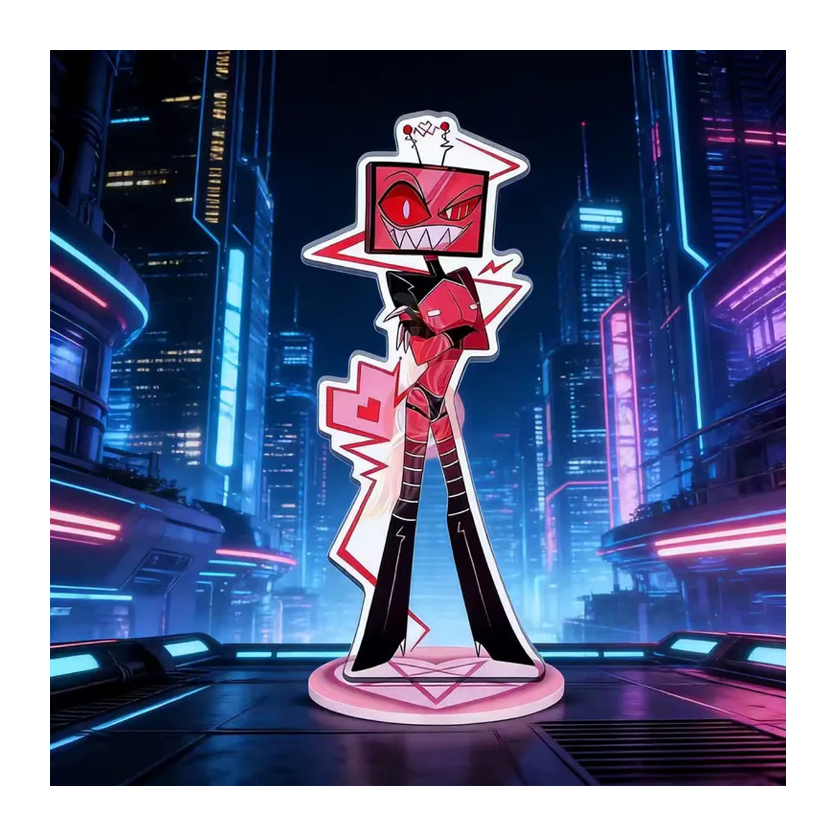 Bandai Hazbin Hotel Acryl-Standfigur Vox und Alastor Sammlerstücke in Rosa und Mehrfarbig - Bild 2