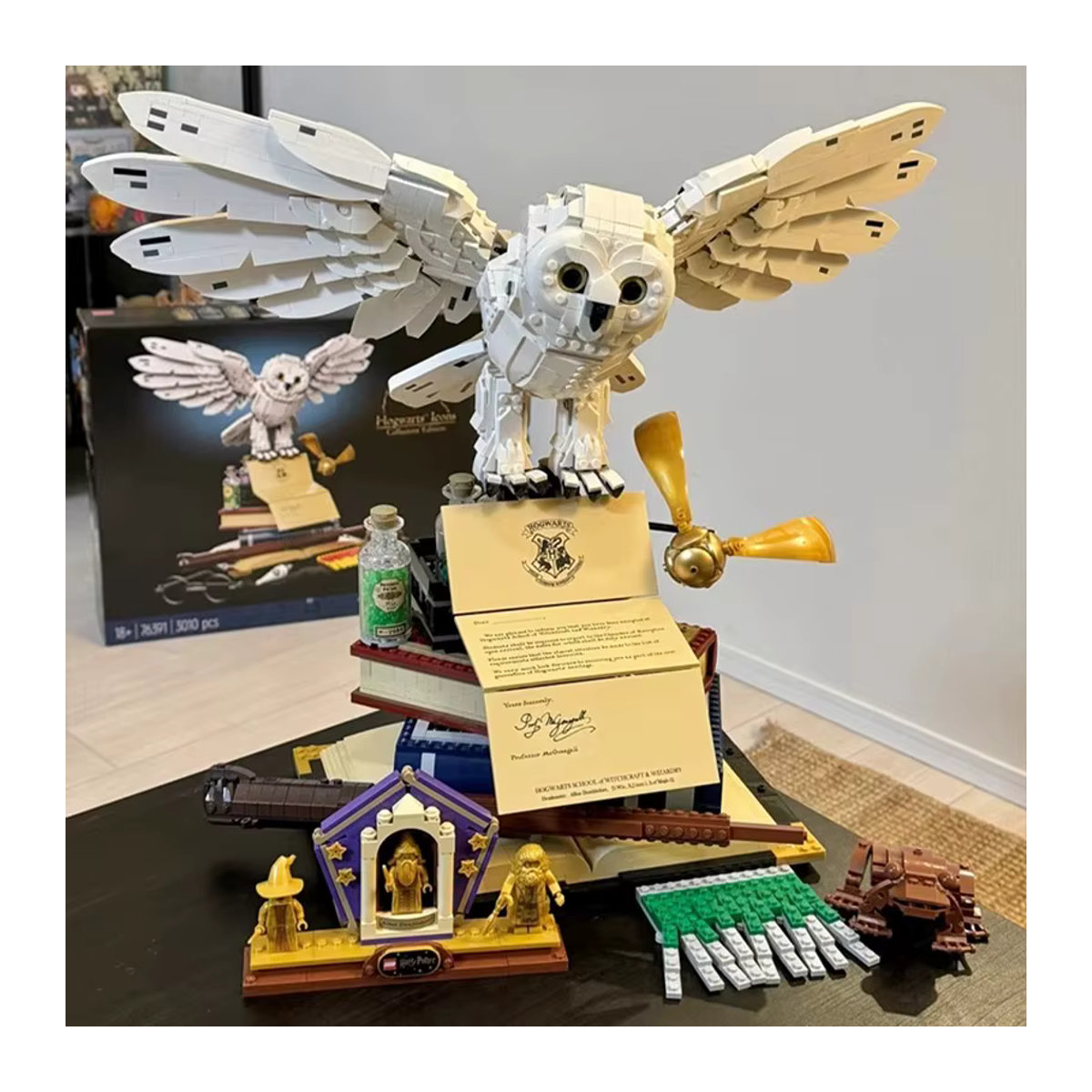 Bandai Hedwig Eule Miniatur Montage Modell aus Kunststoff in Weiß als klassisches Desktop Dekoration Set für Kinder - Bild 2
