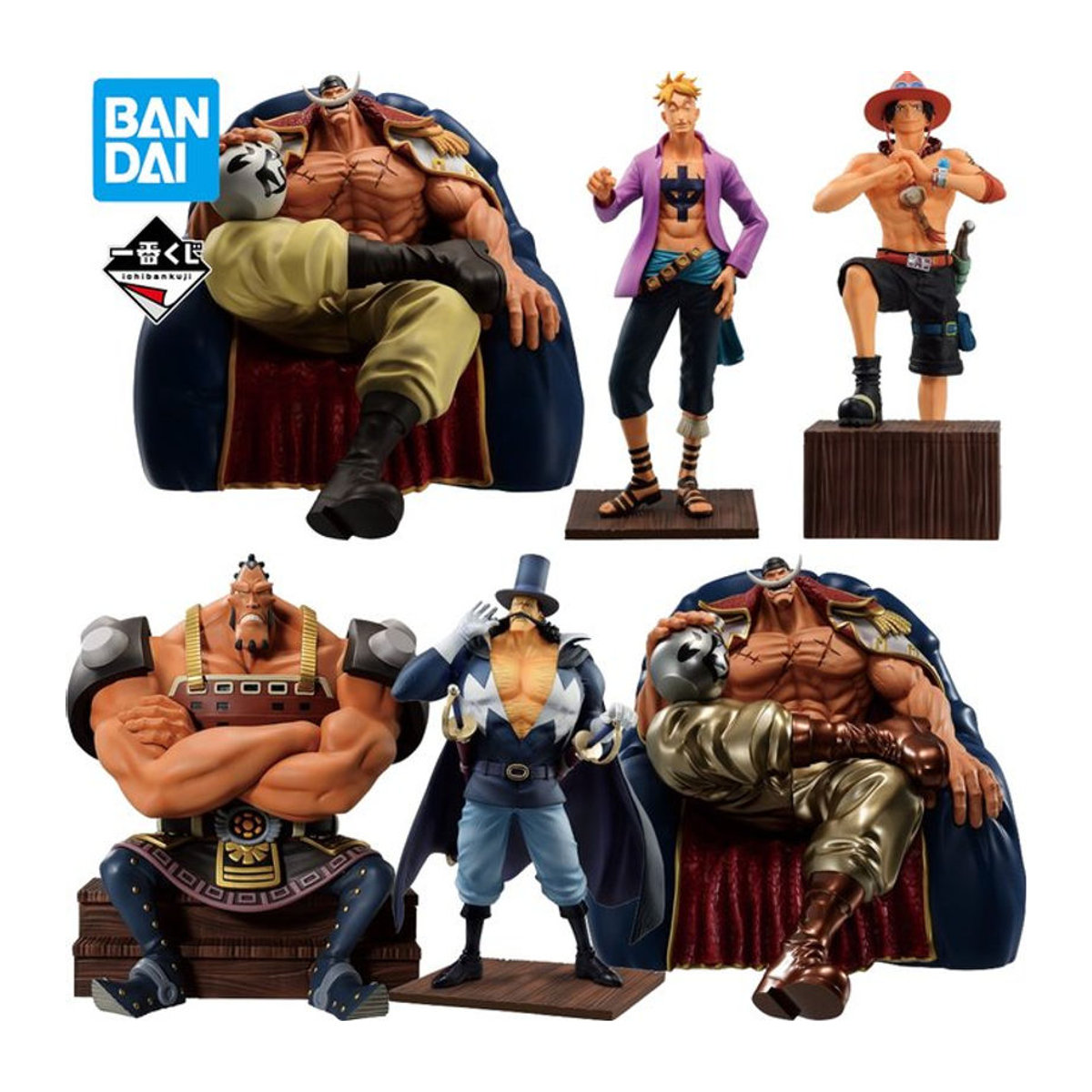 BANDAI Ichiban Kuji One Piece Whitebeard Pirates Figuren Set mit Edward Newgate, Marco, Jozu, Vista und Ace in Mehrfarbig - Bild 1