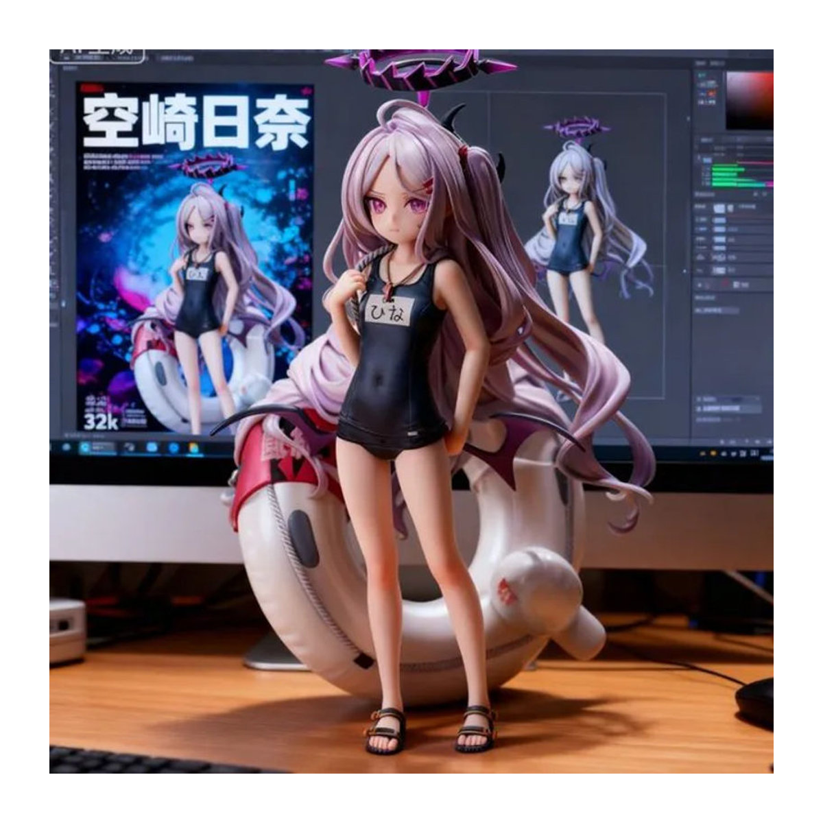 Bandai Kawaii Anime-Mädchenfigur im Badeanzug-Stil aus Kunststoff, mehrfarbige Sammlerfigur als Desktop-Dekoration - Bild 1