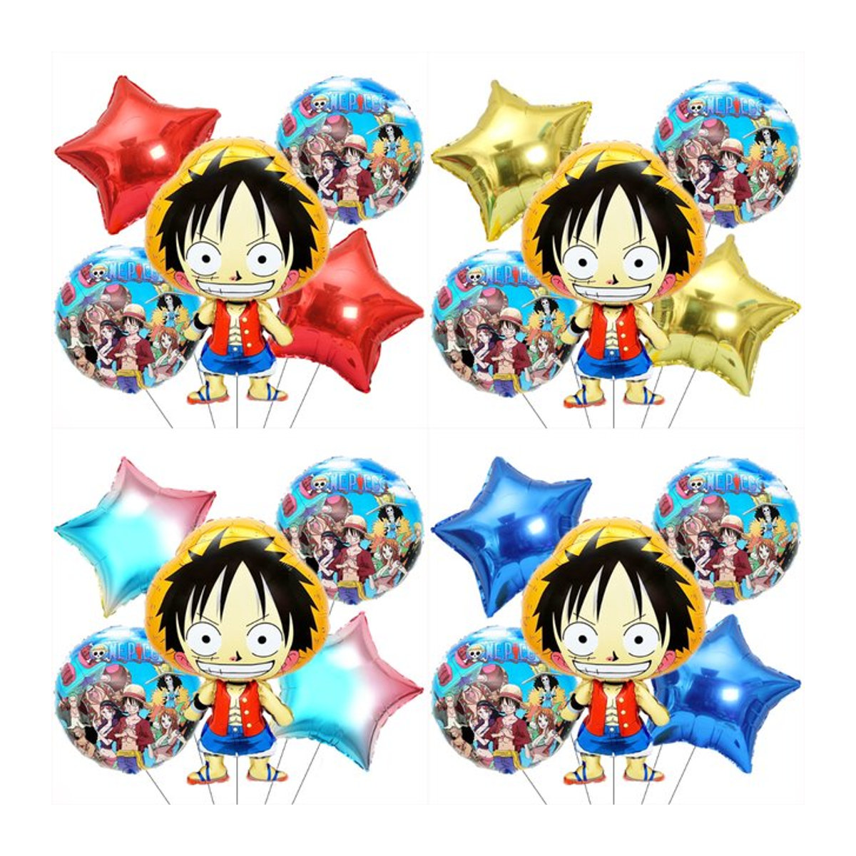 Bandai Luffy Folienballon Set für Geburtstag und Baby Shower, 5-teiliges Set in Mehrfarbig und Braun - Bild 1