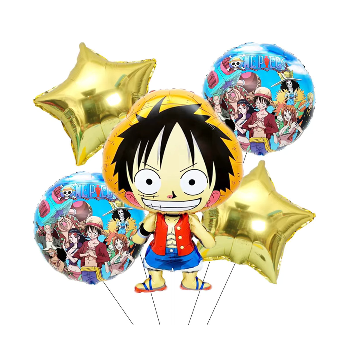 Bandai Luffy Folienballon Set für Geburtstag und Baby Shower, 5-teiliges Set in Mehrfarbig und Braun - Bild 2
