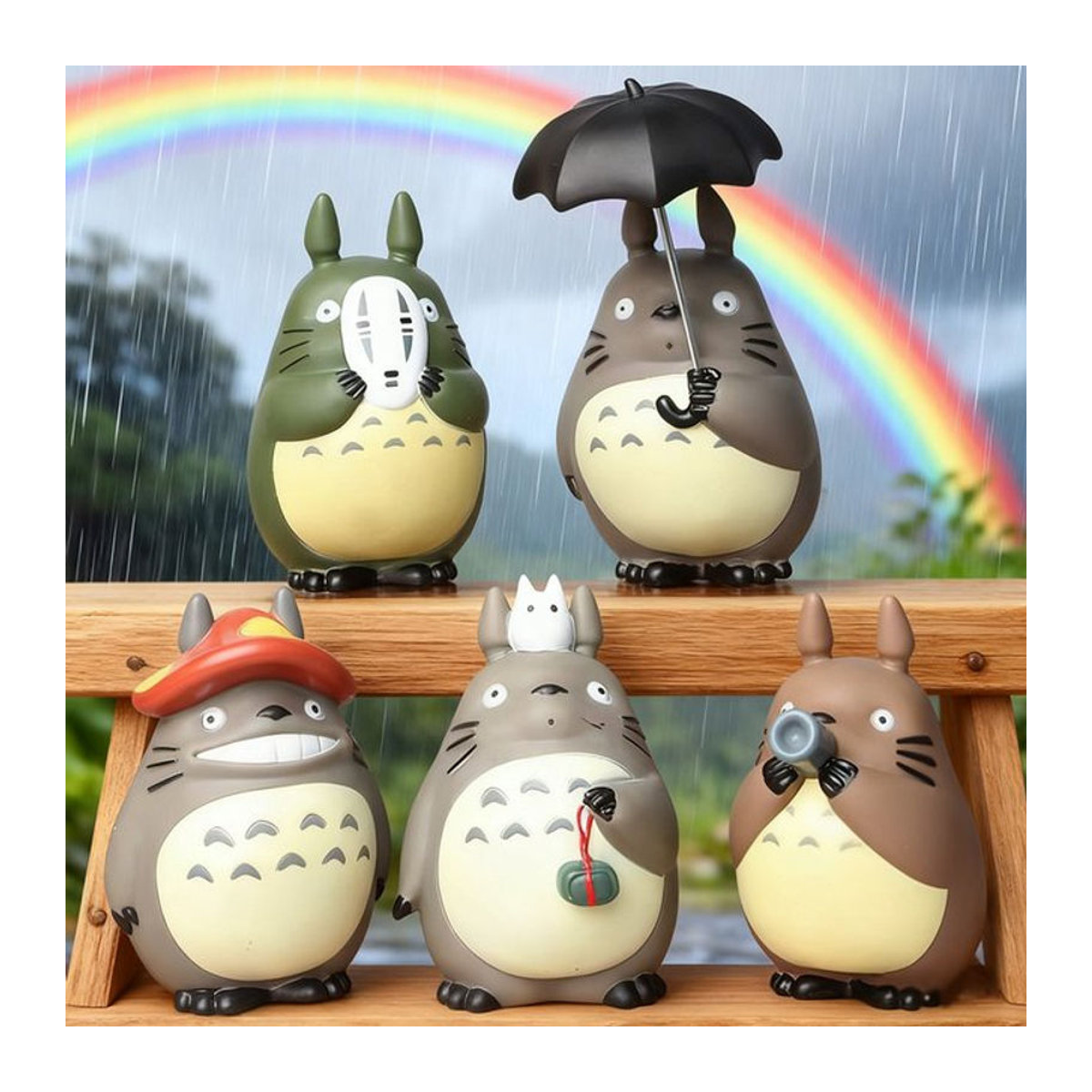 Bandai Mini-Anime-Figur Mein Nachbar Totoro aus Kunststoff, mehrfarbiges Sammlermodell und Deko-Ornament - Bild 1