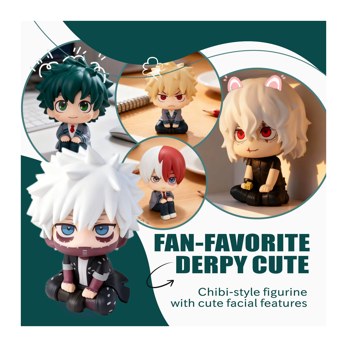 Bandai My Hero Academia Chibi PVC-Figuren Himiko Toga, Izuku Midoriya und Katsuki Bakugo in Mehrfarbig - Bild 3