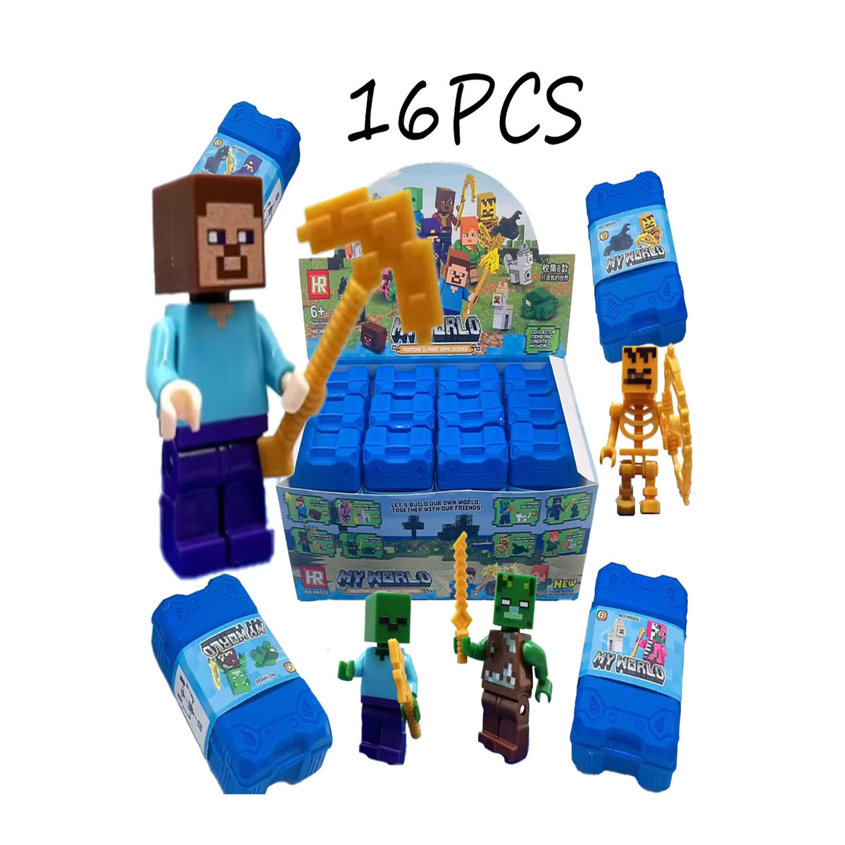 Bandai My World Figurenset Steve 16-teilig aus Kunststoff, mehrfarbiges PVC-Modell für Kinder und zur Desktop-Dekoration - Bild 4