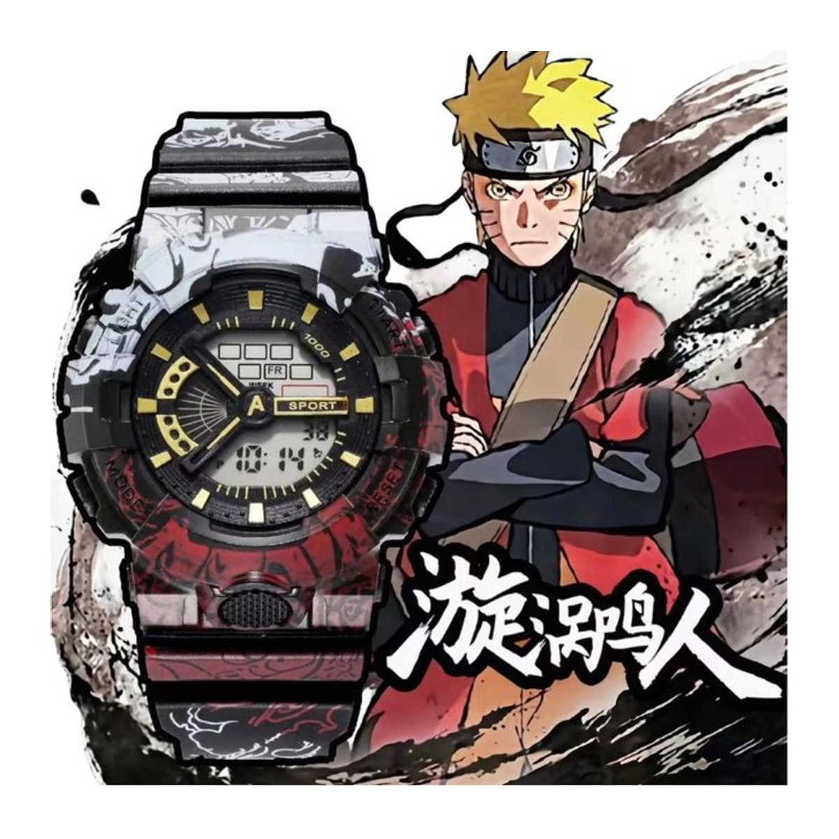 Bandai Naruto Anime Digitale Armbanduhr mit Beleuchtung Schwarz Unisex - Bild 1