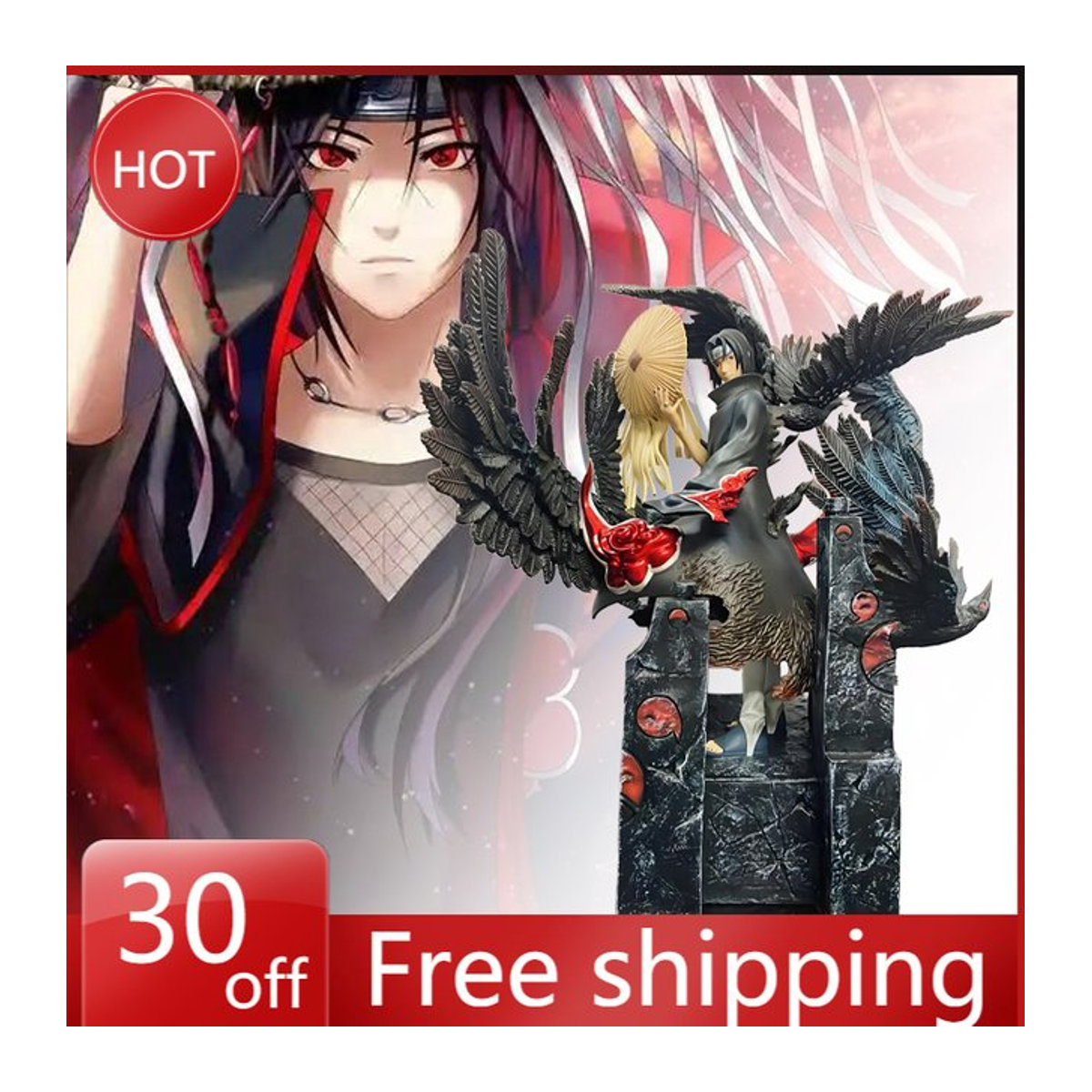 Bandai Naruto Anime Figur Uchiha Itachi Akatsuki Statue in Schwarz, Höhe: 36 cm - Bild 1