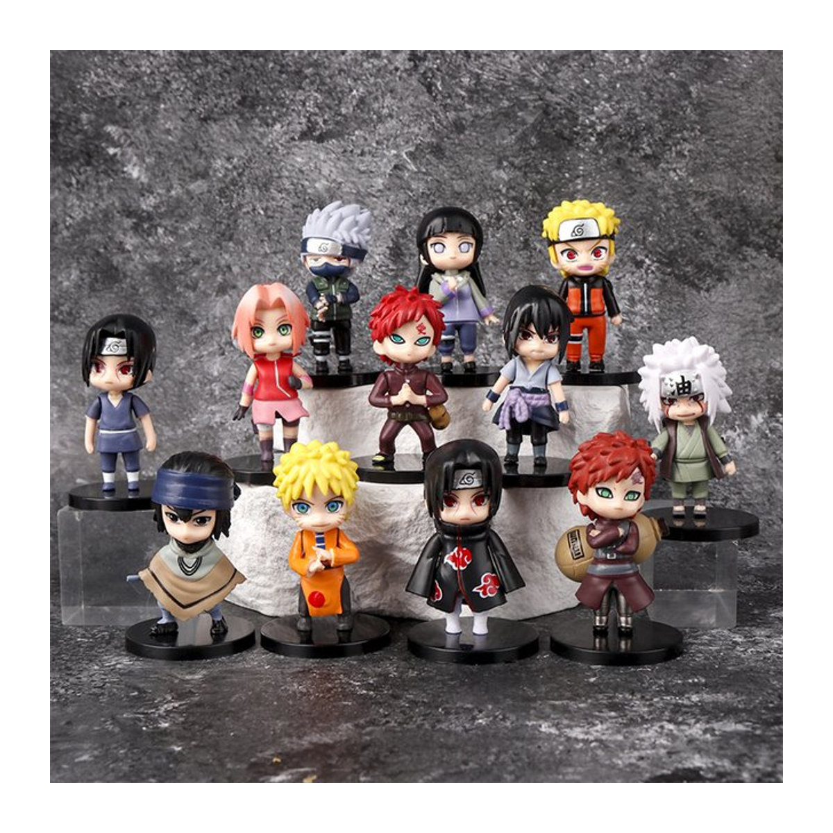 Bandai Naruto Q Version Anime Figuren Set aus 12 Teilen, mehrfarbige PVC Action Figuren mit Sasuke, Kakashi, Itachi, Gaara und Jiraiya für Kinder - Bild 1