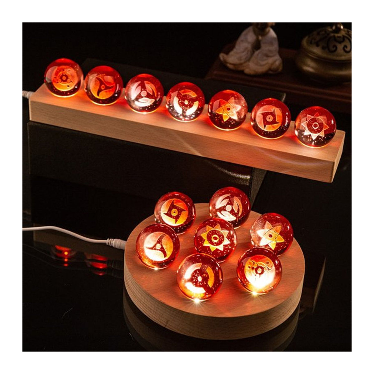 Bandai Naruto Sharingan Kristallkugel Set aus Glas und Holz, mehrfarbige Desktop-Dekoration - Bild 1
