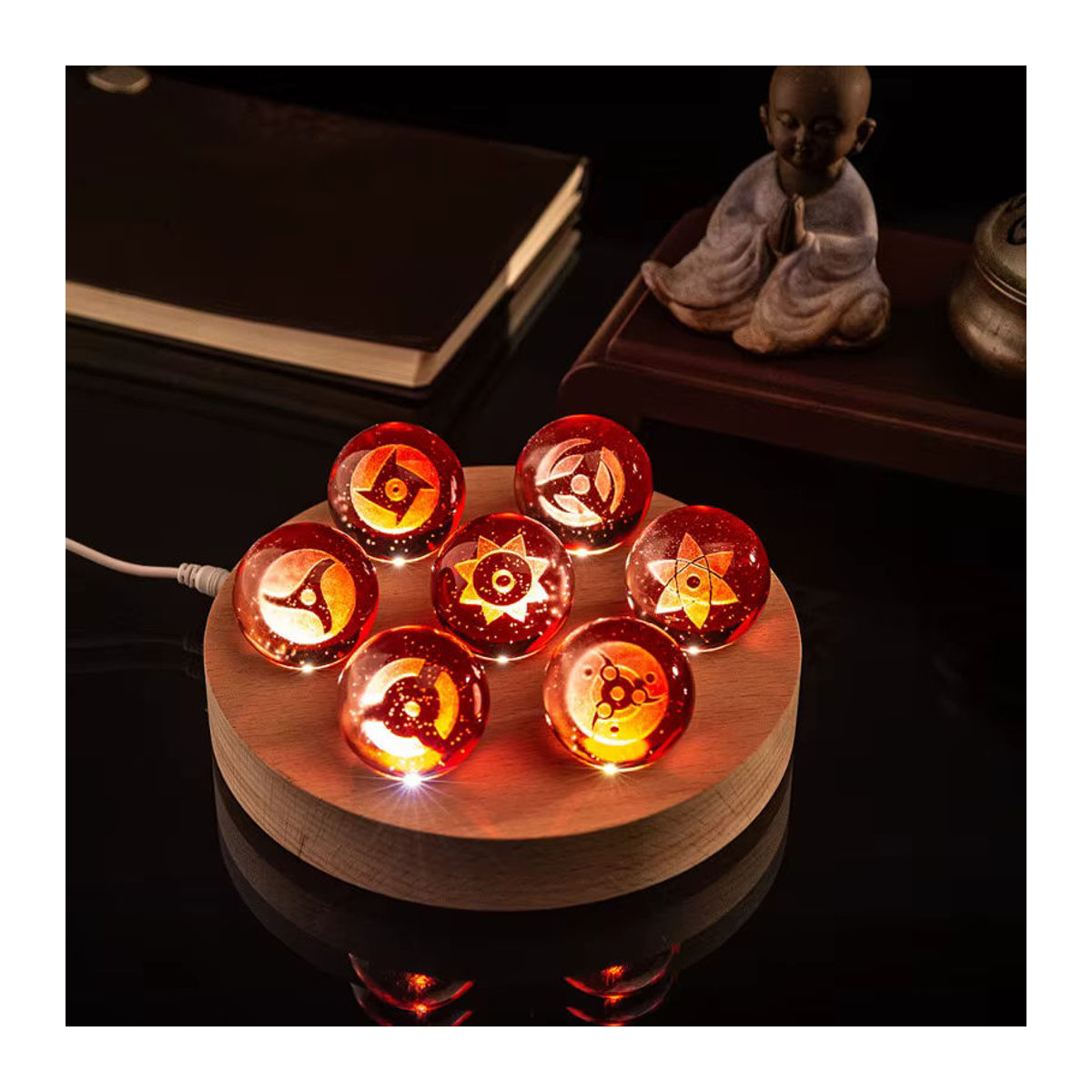 Bandai Naruto Sharingan Kristallkugel Set aus Glas und Holz, mehrfarbige Desktop-Dekoration - Bild 2