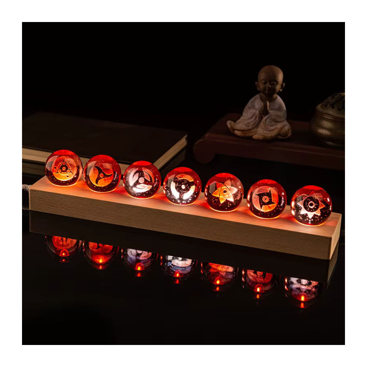 Bandai Naruto Sharingan Kristallkugel Set aus Glas und Holz, mehrfarbige Desktop-Dekoration - Bild 3