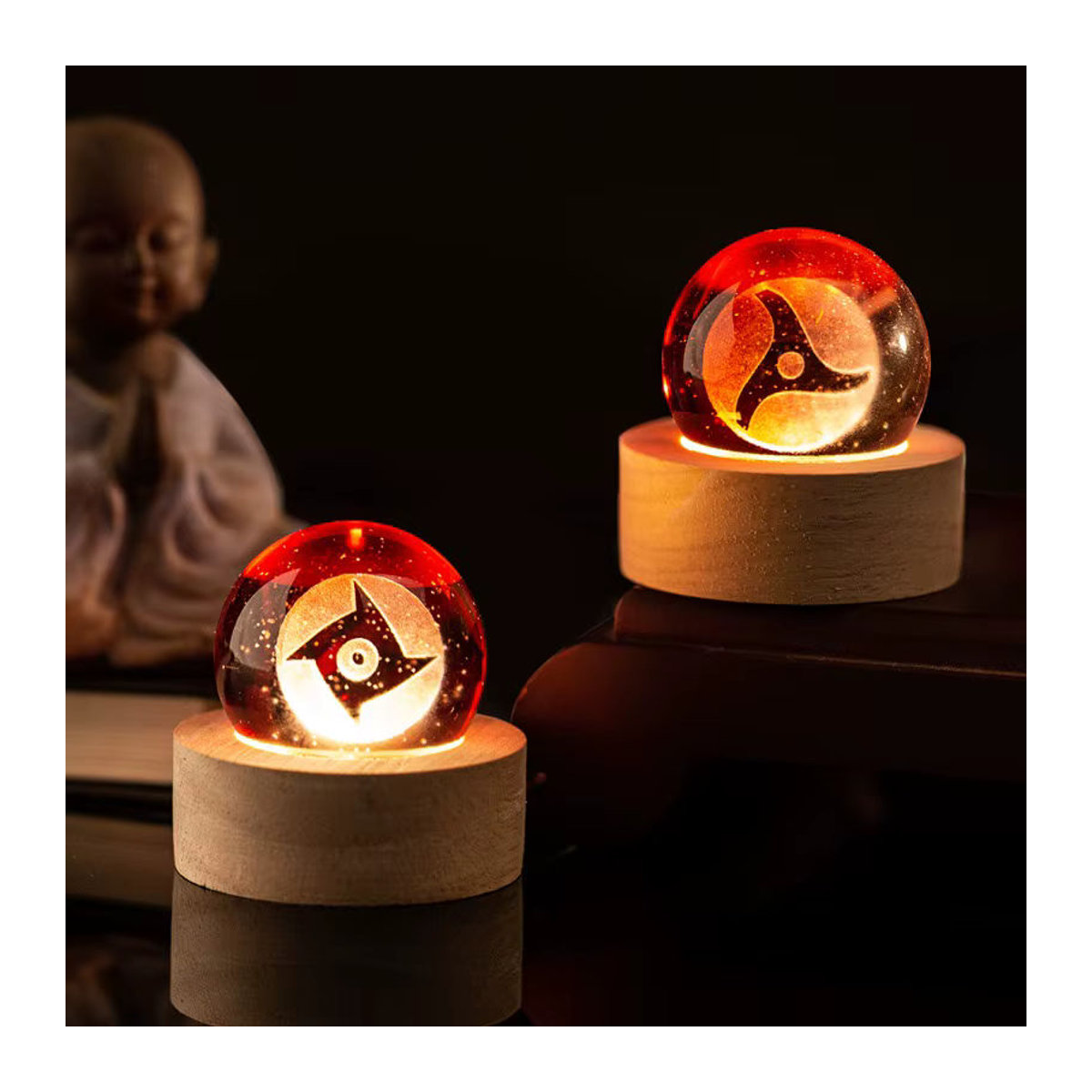 Bandai Naruto Sharingan Kristallkugel Set aus Glas und Holz, mehrfarbige Desktop-Dekoration - Bild 4