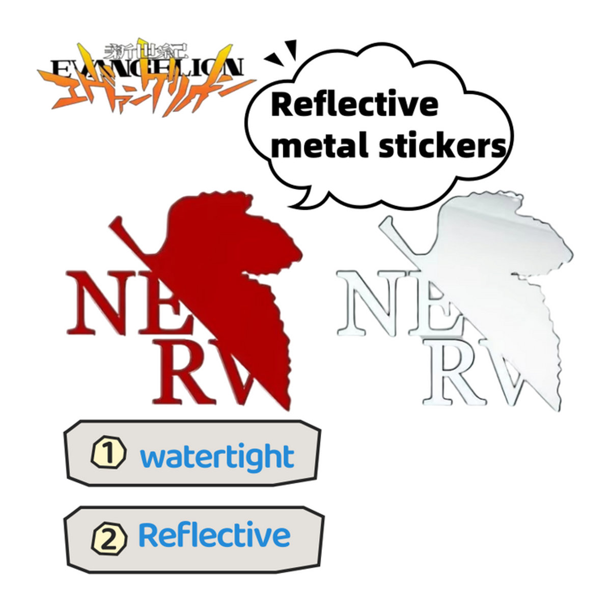 Bandai Neon Genesis Evangelion Ayanami Rei und Asuka reflektierender Metallaufkleber in Rot, wasserdichter Graffiti-Sticker - Bild 1