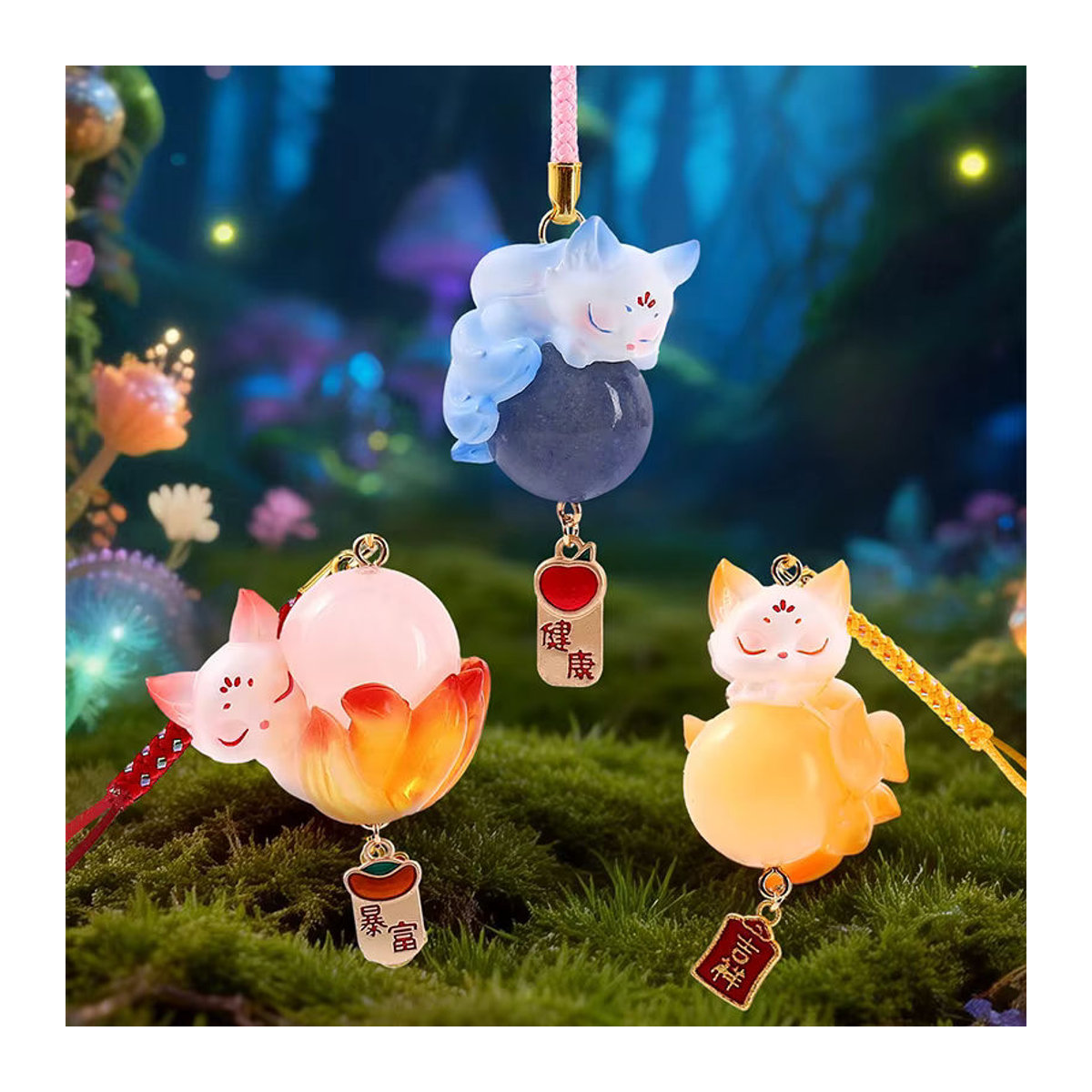 Bandai Neun-Schwänziger Fuchs Blind Box Kristallanhänger in Lila im antiken Vintage-Stil als dekoratives Ornament aus Glas und Kunstharz - Bild 4