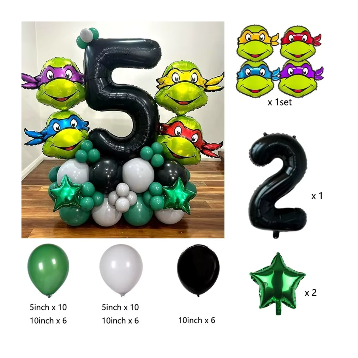 Bandai Ninja Turtles Ballon Set für Kindergeburtstage und Partydekorationen, mehrfarbig - Bild 2