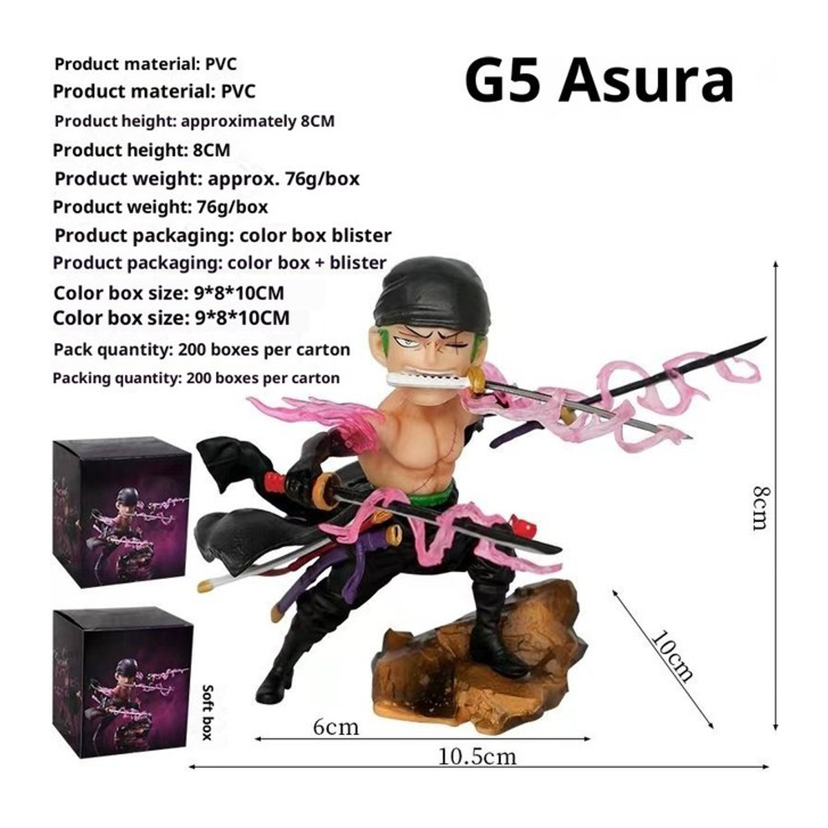 Bandai One Piece Anime Figur Asura Zoro G5 Serie Drei Schwert Stil Kampf Form aus PVC, mehrfarbig, Höhe: 8 cm - Bild 1
