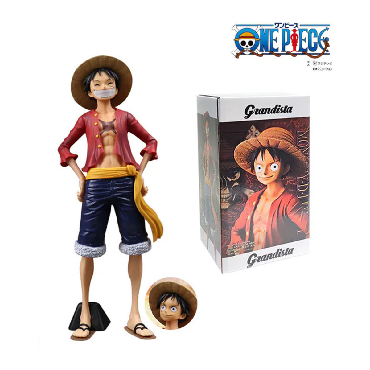 Bandai One Piece Anime-Figur Luffy mit drei wechselbaren Gesichtern, mehrfarbige Actionfigur aus Kunststoff für deine Dekoration - Bild 1
