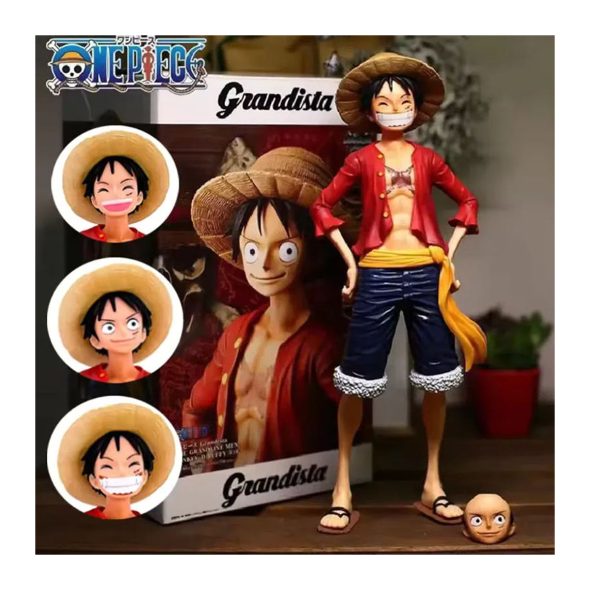 Bandai One Piece Anime-Figur Luffy mit drei wechselbaren Gesichtern, mehrfarbige Actionfigur aus Kunststoff für deine Dekoration - Bild 2