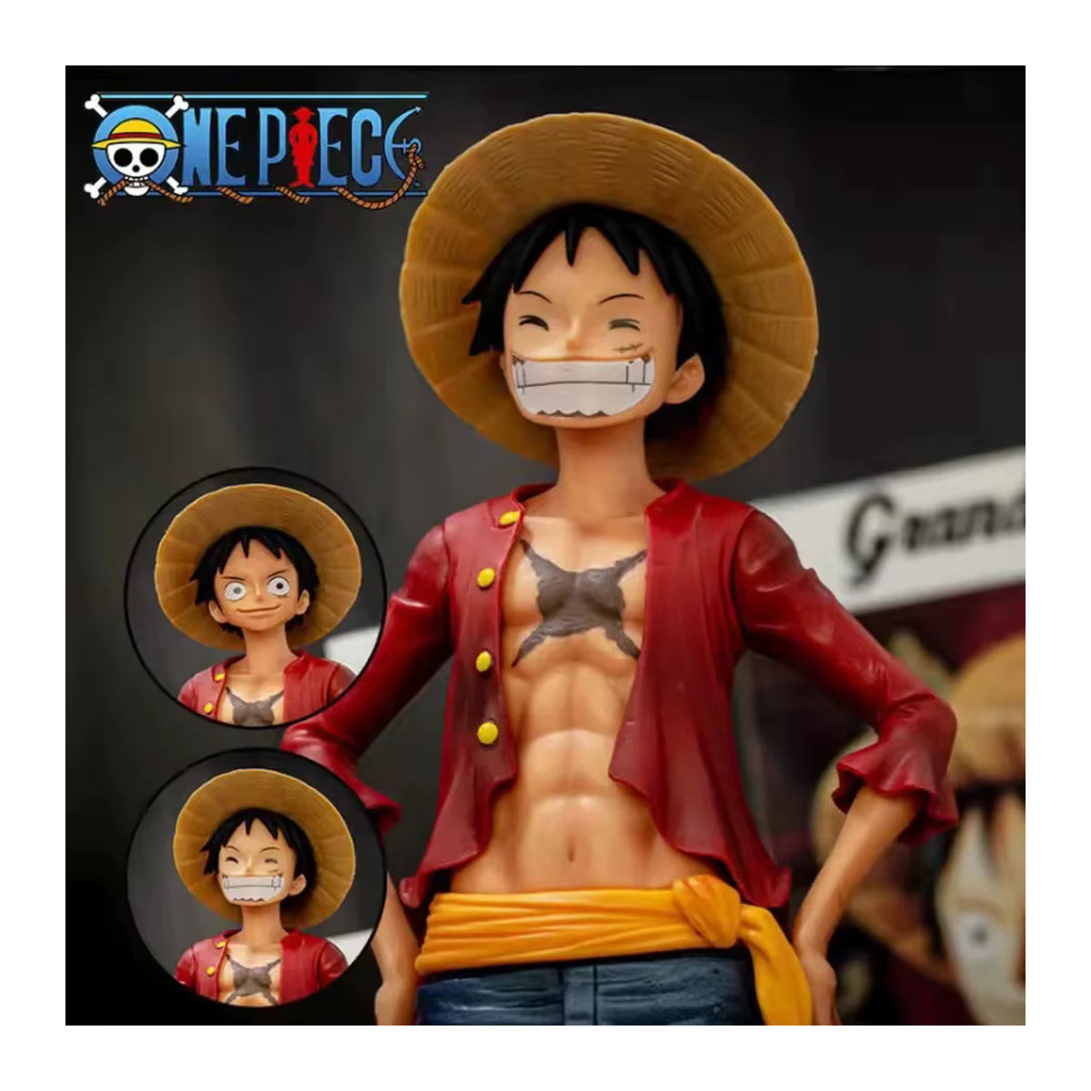 Bandai One Piece Anime-Figur Luffy mit drei Wechselgesichtern, mehrfarbige Actionfigur aus Kunststoff - Bild 2