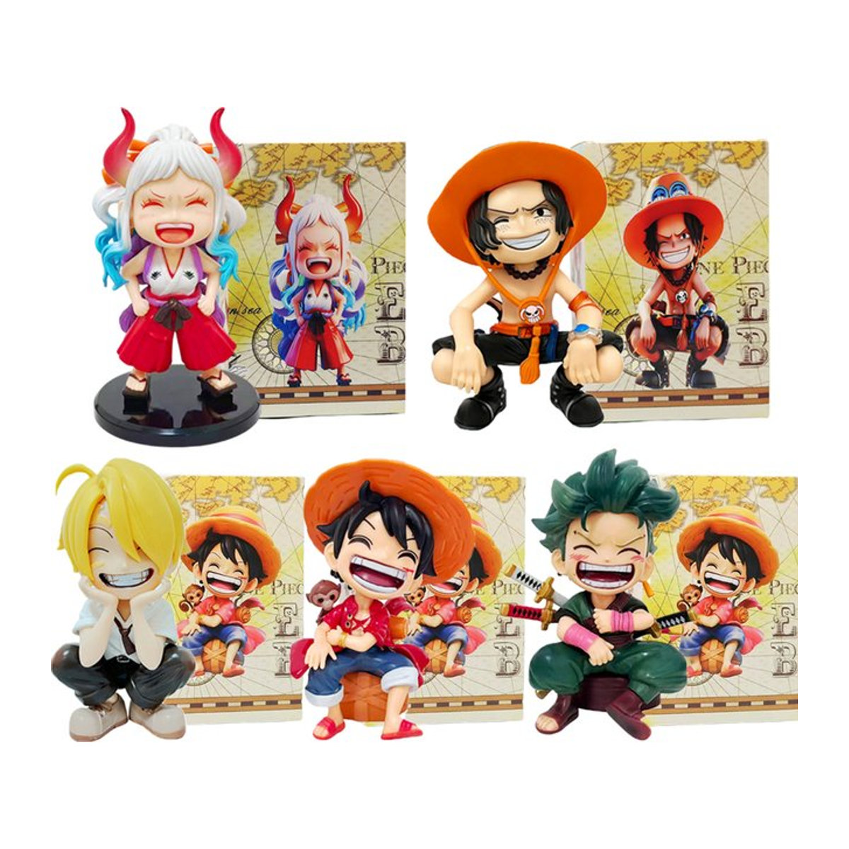 Bandai One Piece Anime Figur Luffy und Ace Q Version aus PVC, mehrfarbig - Bild 1