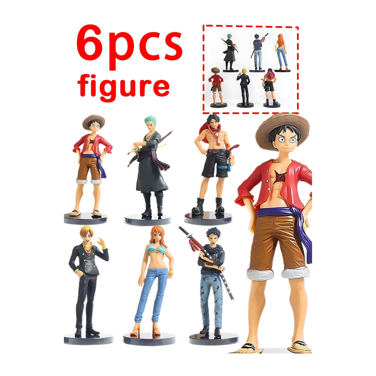 Bandai One Piece Anime Figuren Set Luffy Ace Zoro Sanji Nami aus Kunststoff, mehrfarbig - Bild 5