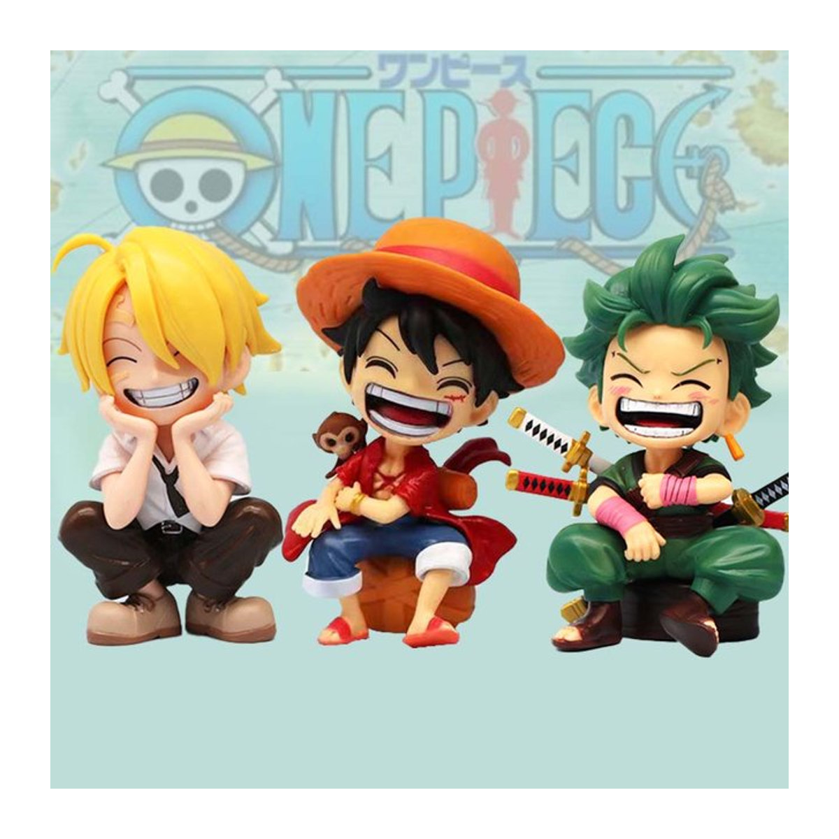 Bandai One Piece Anime Figuren Set Luffy Sanji Zoro aus Kunststoff mehrfarbig - Bild 1
