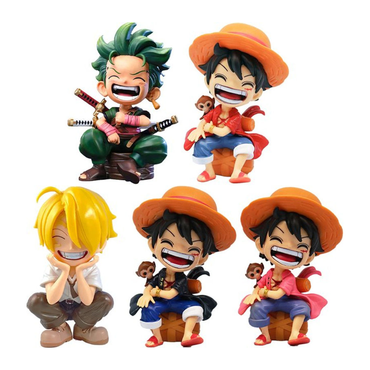 Bandai One Piece Anime Figuren Set Ruffy Sanji Zoro Q-Version aus Kunststoff in Mehrfarbig für deine Desktop-Dekoration - Bild 1
