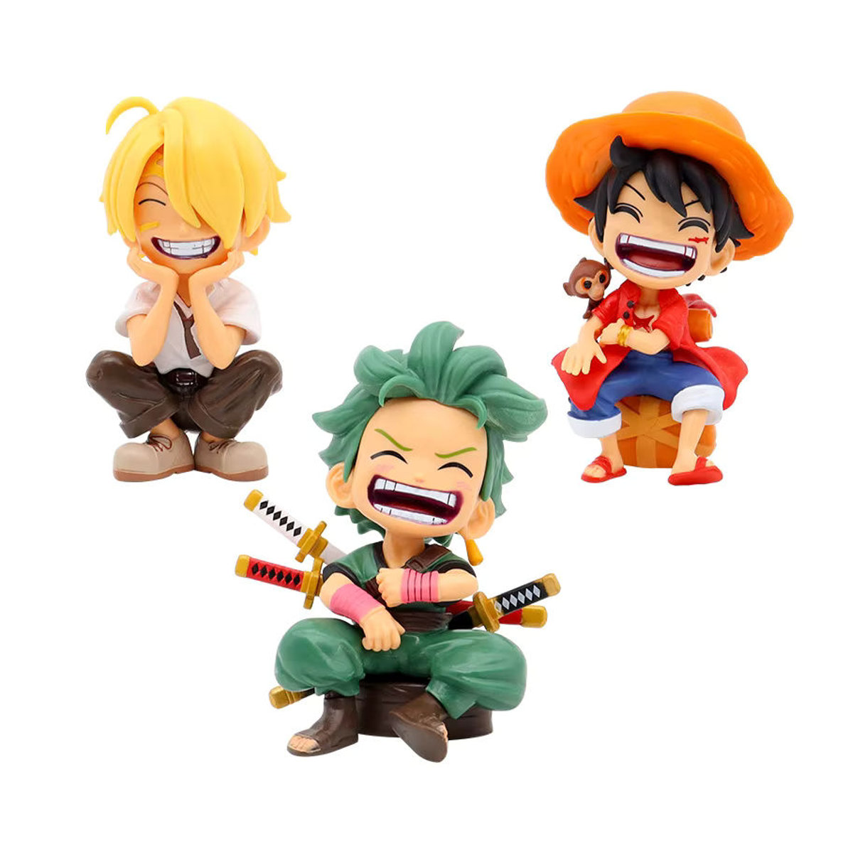 Bandai One Piece Anime Figuren Set Ruffy Sanji Zoro Q-Version aus Kunststoff in Mehrfarbig für deine Desktop-Dekoration - Bild 2