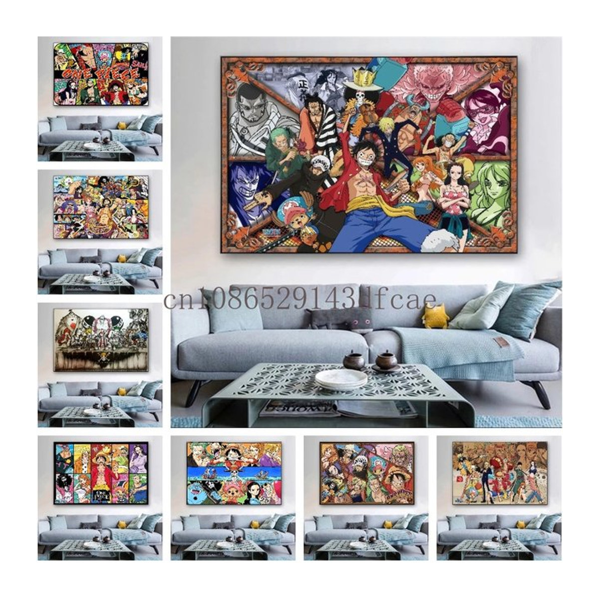 Bandai One Piece Anime Leinwandgemälde Monkey D. Ruffy Porträt Wandkunst im Querformat, mehrfarbig - Bild 1