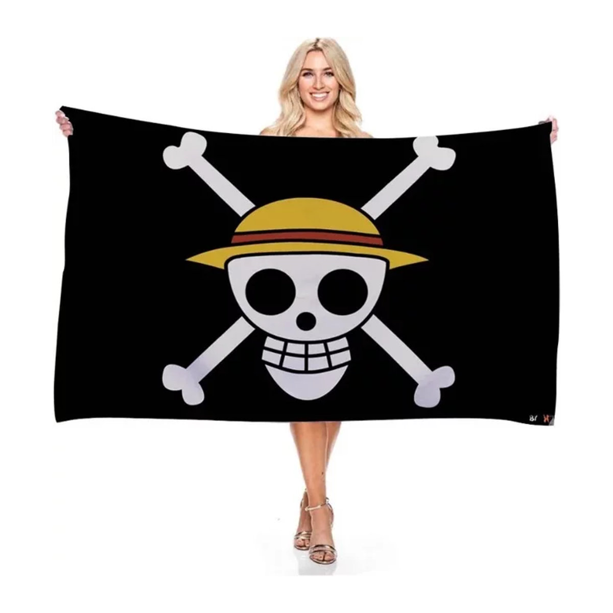 Bandai One Piece Piratenflagge Monkey D. Luffy Skull Design aus Polyester, Schwarz, B: 150 cm, H: 90 cm - Bild 1