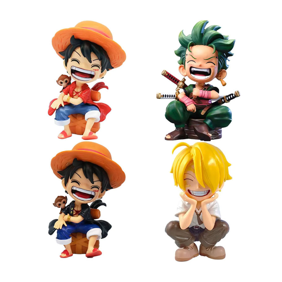 Bandai One Piece Q-Version Figuren Set Ruffy Sanji Zoro in sitzender Position, mehrfarbig aus Kunststoff - Bild 3