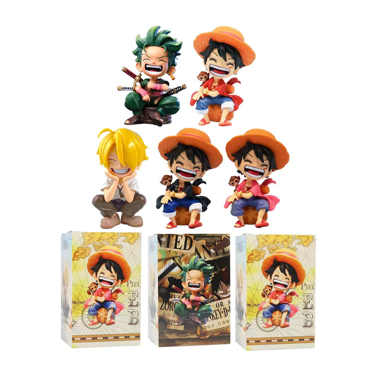 Bandai One Piece Q-Version Figuren Set Ruffy Sanji Zoro in sitzender Position, mehrfarbig aus Kunststoff - Bild 6