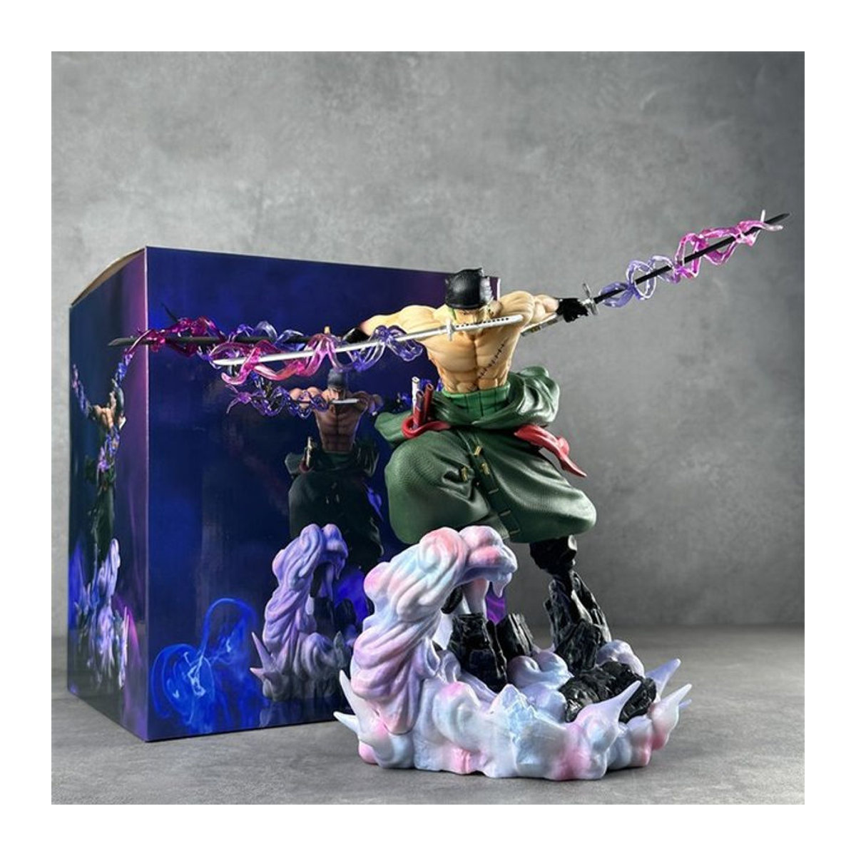 Bandai One Piece Roronoa Zoro Actionfigur im Drei-Schwert-Stil aus Kunstharz, mehrfarbig - Bild 1