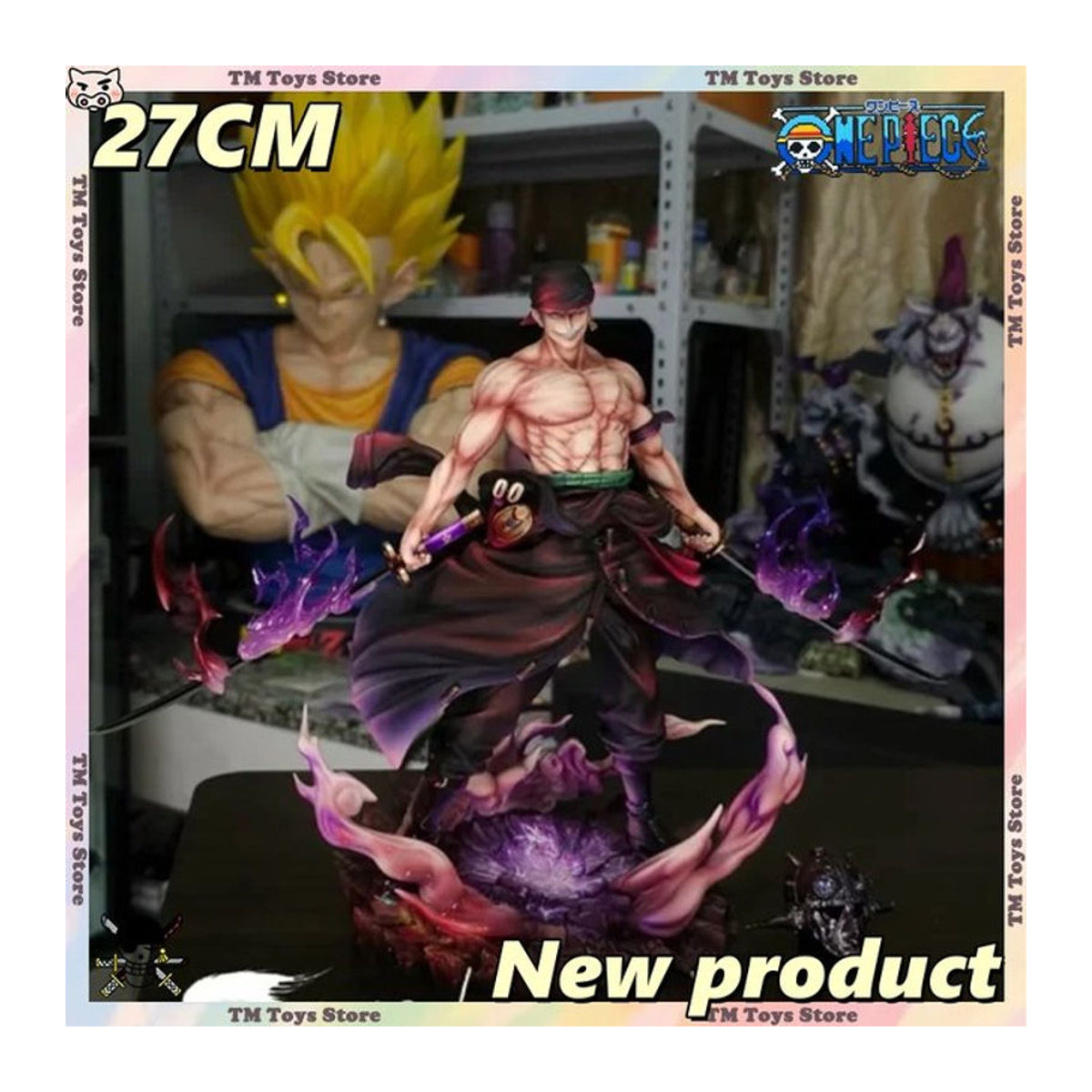 Bandai One Piece Roronoa Zoro Anime-Figur König der Hölle, mehrfarbige PVC-Statue, Höhe: 27 cm - Bild 1