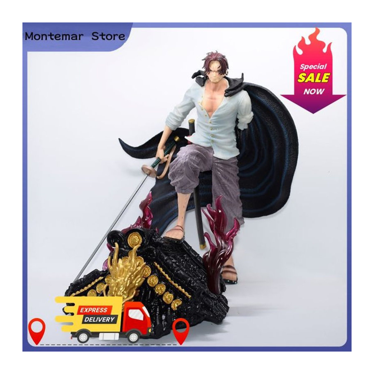 Bandai One Piece Shanks Figur Statue Modell aus Kunstharz in Rot und Mehrfarbig als Sammlerstück und Dekoration - Bild 1
