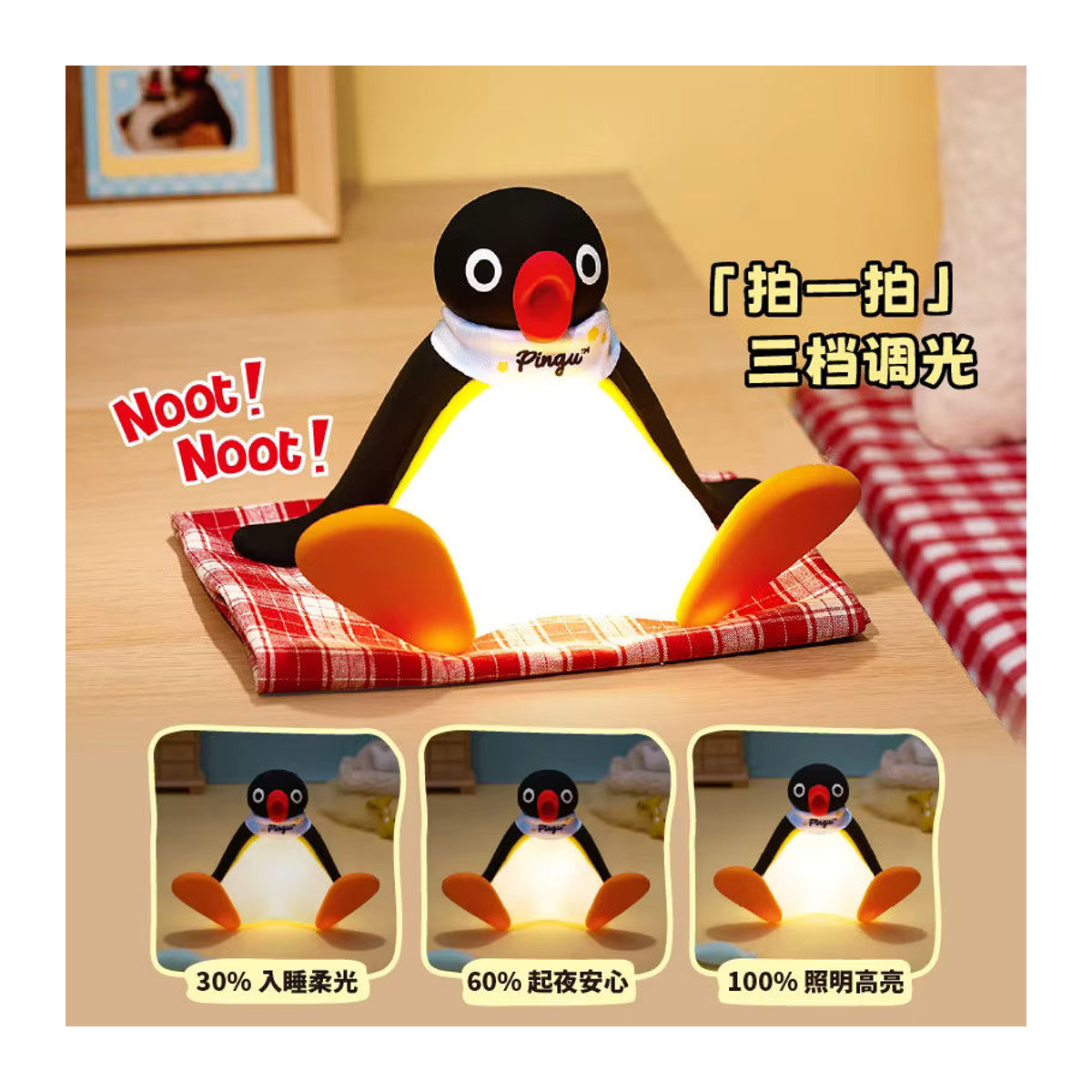 Bandai Pingu Pinguin Silikon-Nachttischlampe als niedliche Klopf-Lampe in Schwarz/Weiß - Bild 2