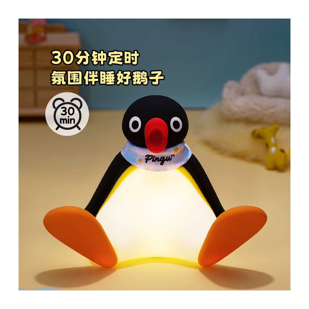 Bandai Pingu Pinguin Silikon-Nachttischlampe als niedliche Klopf-Lampe in Schwarz/Weiß - Bild 3