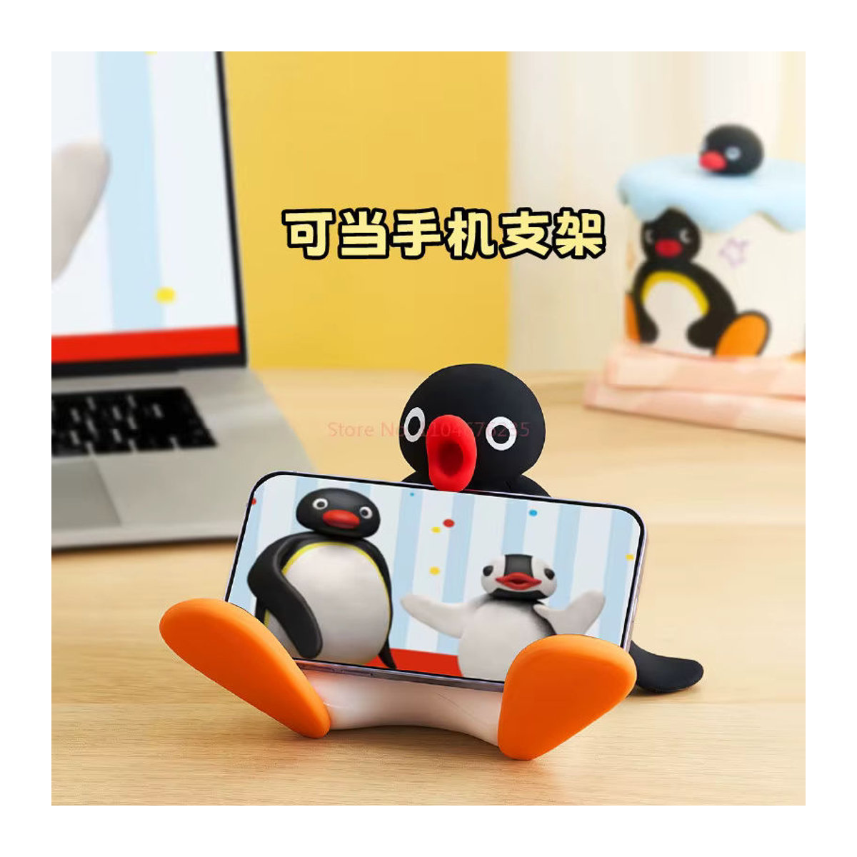 Bandai Pingu Pinguin Silikon-Nachttischlampe als niedliche Klopf-Lampe in Schwarz/Weiß - Bild 4