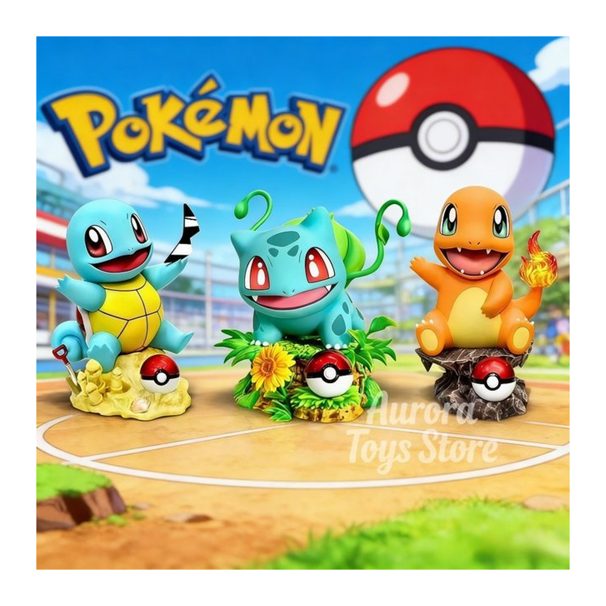 Bandai Pokemon Anime Figuren Bulbasaur Squirtle Charmander Sammlerfiguren aus Kunststoff, mehrfarbig, Höhe: 10 cm - Bild 1