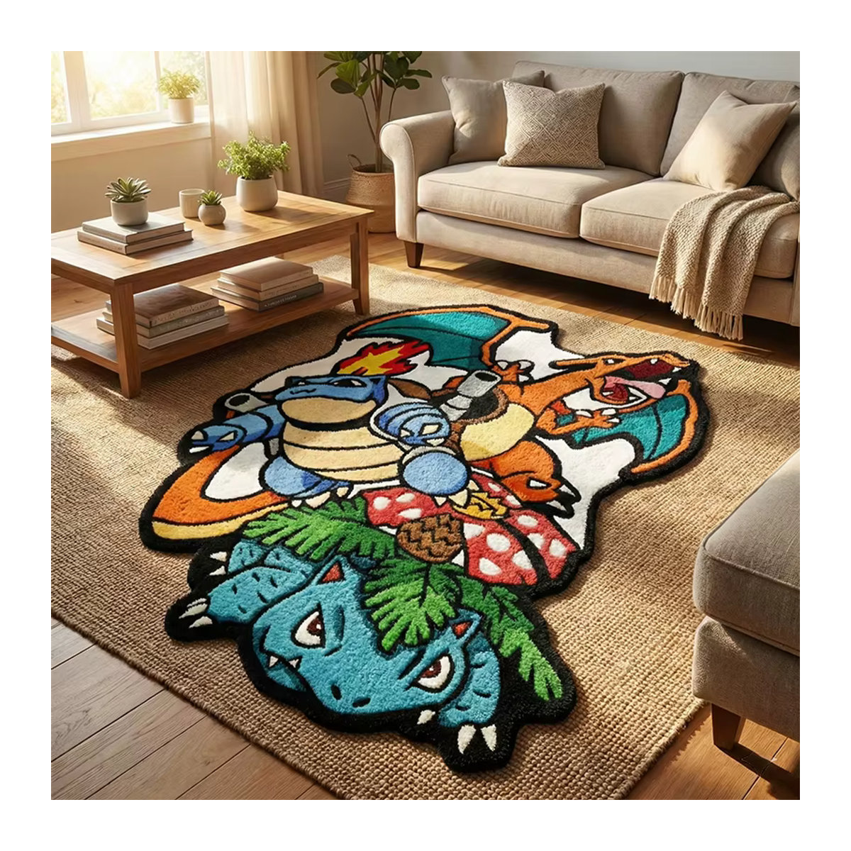Bandai Pokemon Teppich mit Charizard, Blastoise und Venusaur Motiv, mehrfarbig, weiche Bodenmatte für Kinderzimmer und Gamer - Bild 3