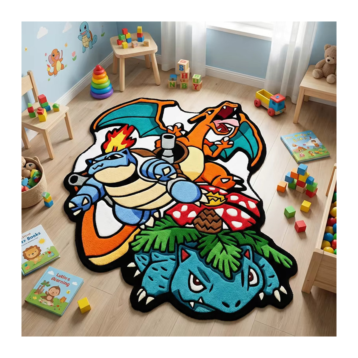 Bandai Pokemon Teppich mit Charizard, Blastoise und Venusaur Motiv, mehrfarbig, weiche Bodenmatte für Kinderzimmer und Gamer - Bild 5